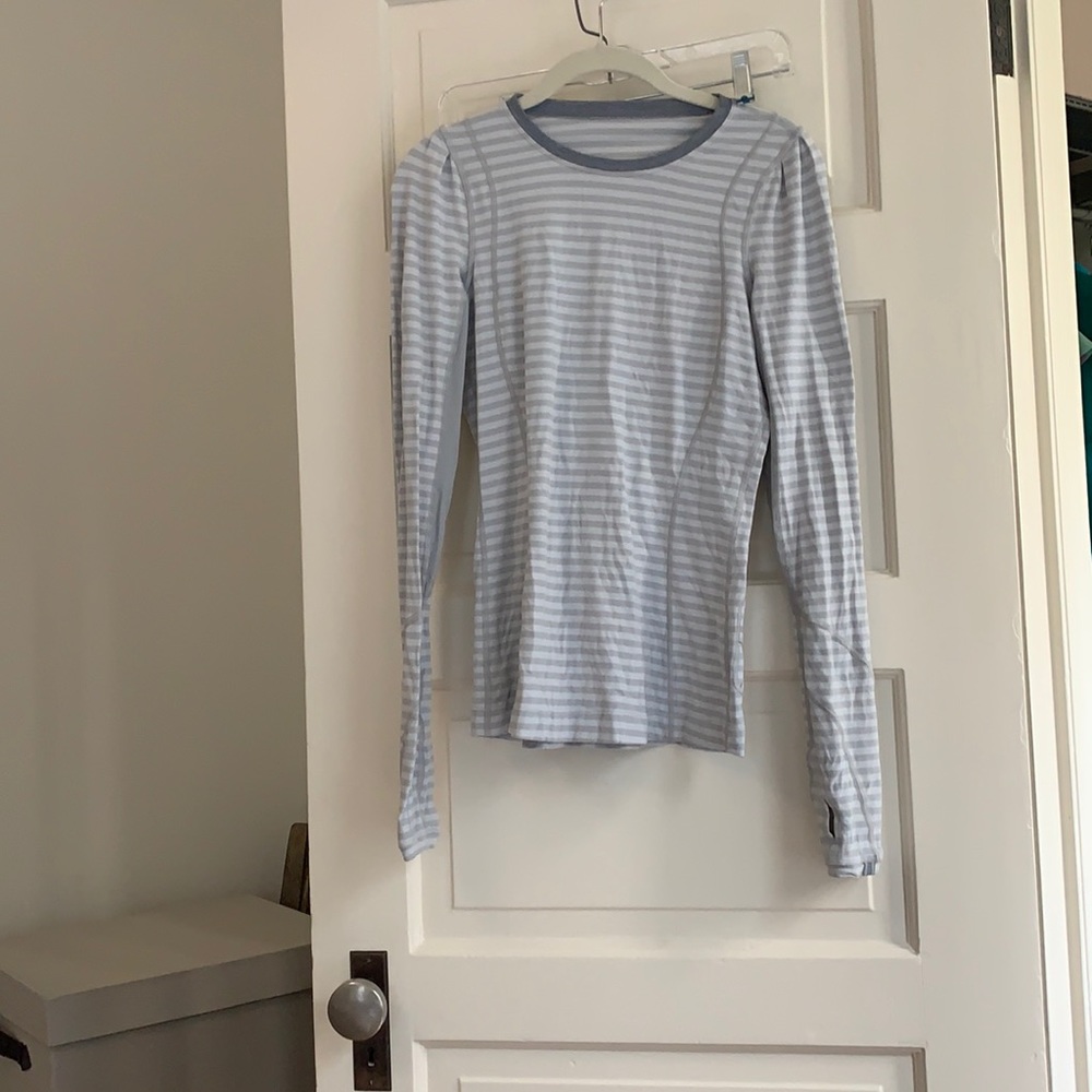 Grey and white striped LuLu lemon workout top